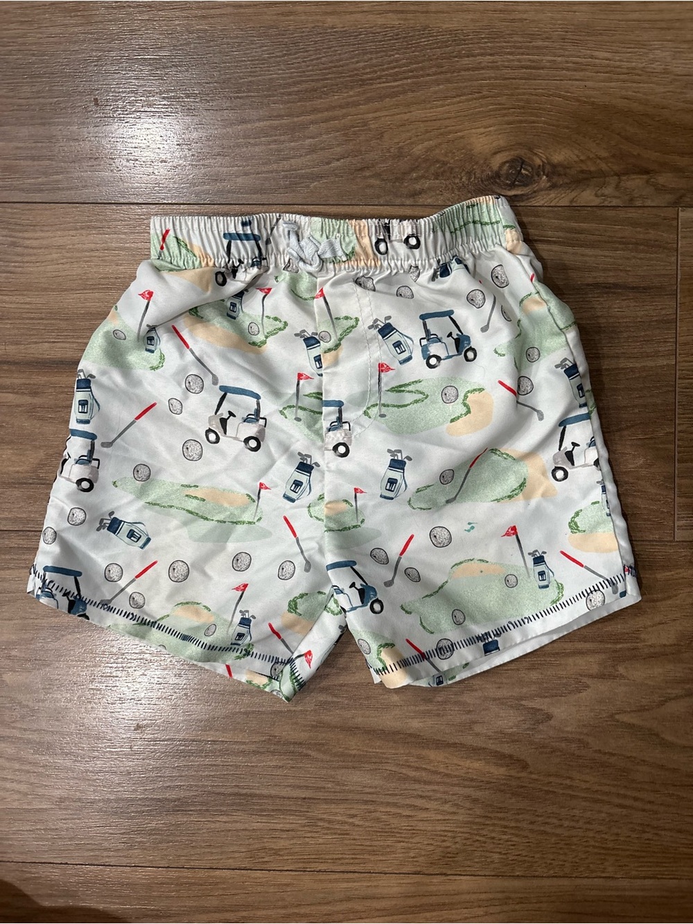 Mud Pie White Golf Course Print Swim Trunks
